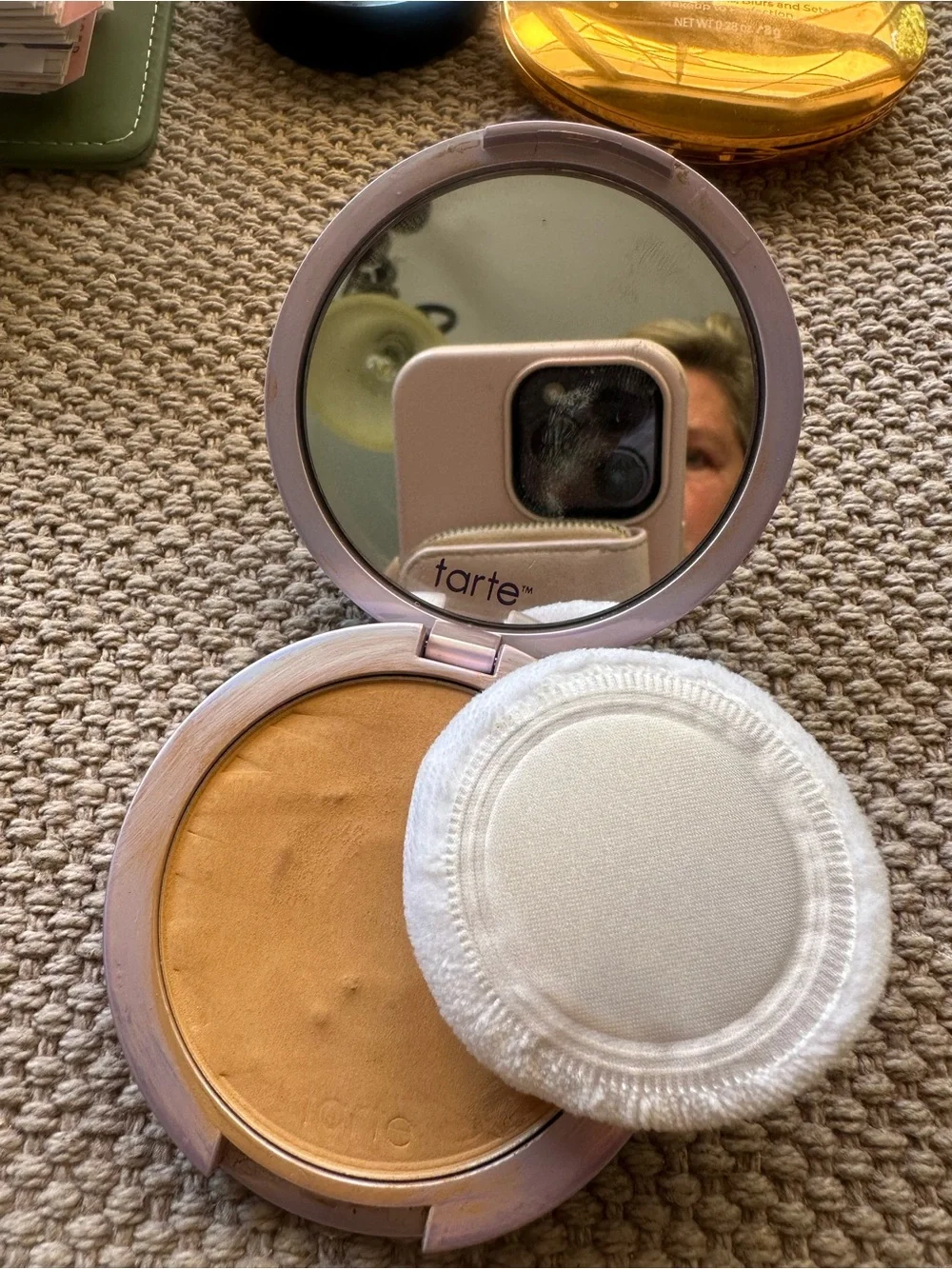 tarte Iridescent Round Decorative Box in Pink and Cream Tones